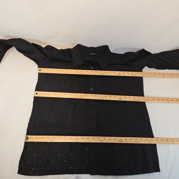 Vintage 20 SOUTH Old Money Boho BLACK Linen Eyelet Tunic Mini Dress Size 1X. - Picture 13 of 16